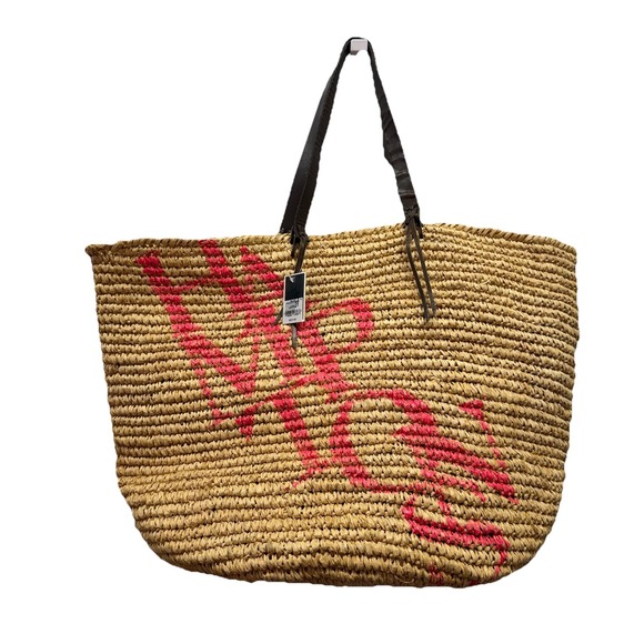 NWT JUICY COUTURE Pink Hamptons Straw Wicker Oversized Tote Leather Handles